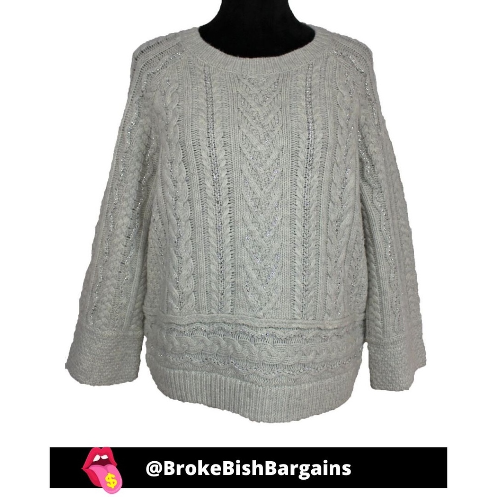 Sundance Cable Knit Crewneck Sweater in Light Gray
